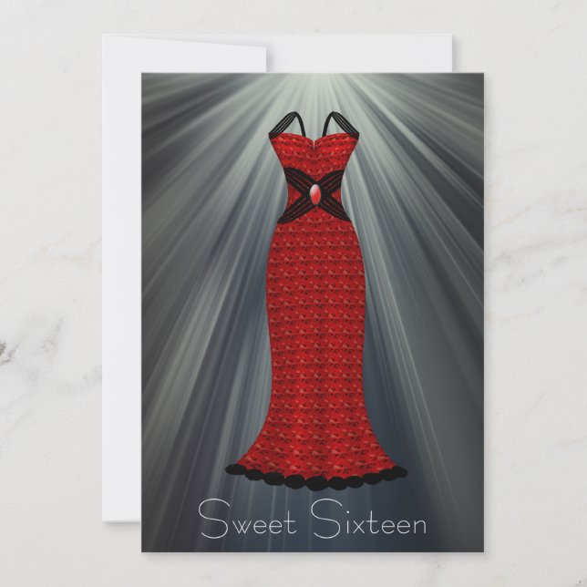 Convites Vestido Preto Vermelho Festa Sweet 16 (Frente)