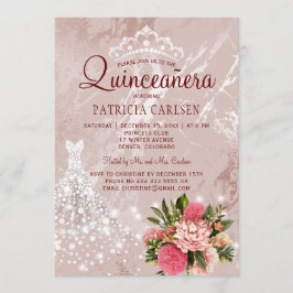 Convites Vestido princesa diamante rosa chic quinceanera