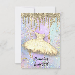 Convites Vestido Princesa Drips Dourado Sweet 16 Holografia