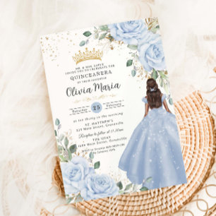 Convites Vestido Princesa Floral Azul Bebê Quinceañera Quin