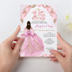 Convites Vestido Princesa Floral Blush Coquette Quinceanera