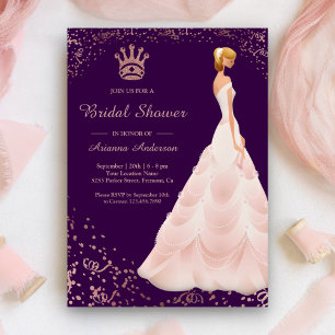 Convites Vestido Princesa Rose Gold Chuveiro de Noiva Roxo