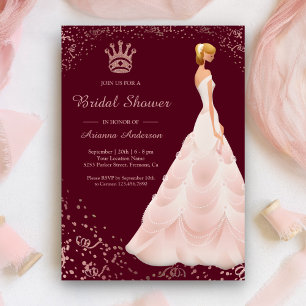 Convites Vestido Princesa Rose Gold Festa de Noivado Burgun