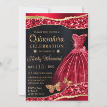 Vestido Quinceanera Aquarela Vermelho e Dourado co