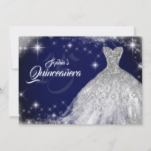 Convites Vestido Quinceanera Azul Marinho com Renda e Diama