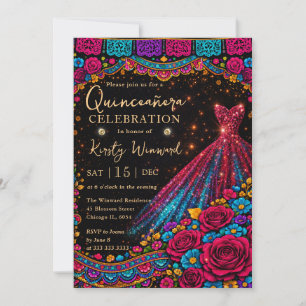 Convites Vestido Quinceanera Brilhante Rosa Dourado Elegant
