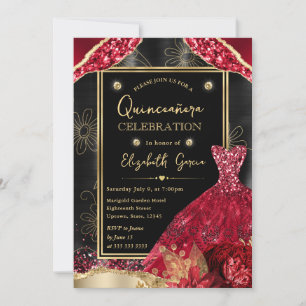 Convites Vestido Quinceanera com Lantejoulas Douradas e Ver