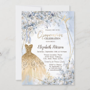 Convites Vestido Quinceanera com Lantejoulas Douradas Flore