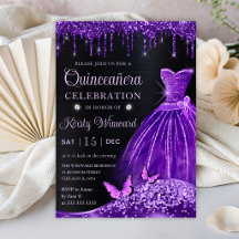 Vestido Quinceanera com Purpurina Aquarela Roxa