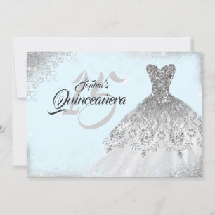 Convites Vestido Quinceanera de renda azul com brilho de di