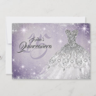 Convites Vestido Quinceanera de Renda Roxa Macia Prata com