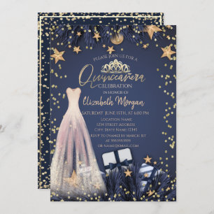 Convites Vestido,Ramificações,Marinho de Ouros - Quinceañer