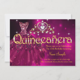 Convites Vestido Rosa Ameixa com Tiara para 15 Anos Quincea