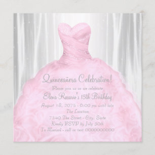 Convites Vestido Rosa Bege Elegante Rosa Quinceañera