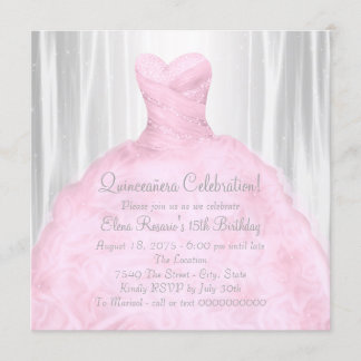 Convites Vestido Rosa Bege Elegante Rosa Quinceañera
