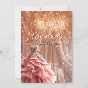 Convites Vestido Rosa Bonito Quinceanera Coroa de Lustre  