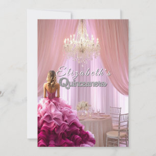 Convites Vestido Rosa Bonito Quinceanera Coroa de Lustre