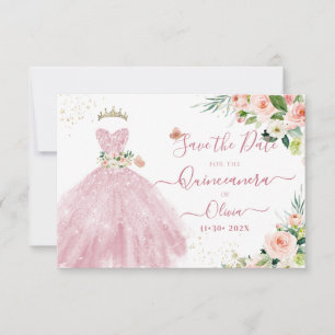 Convites Vestido Rosa Brilhante H2 Quinceanera Salvar Data