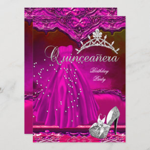 Convites Vestido Rosa-de-Aniversário Grande Quinceanera 15