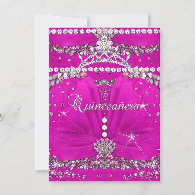 Convites Vestido Rosa de Princesa Quinceanera Enfeitado com (Frente)