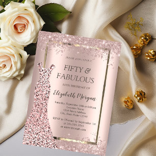 Convites Vestido Rosa Dourado Lantejoulas Confete 50 Anos d