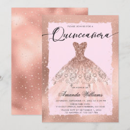 Convites Vestido Rosa Dourado Quinceañera