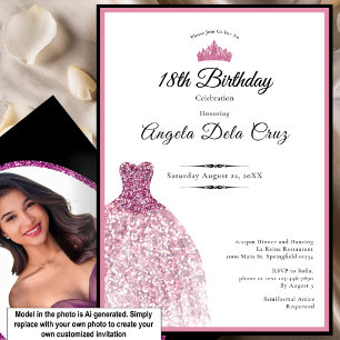 Convites Vestido rosa elegante debut de 18 anos