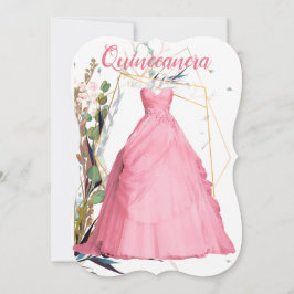 Convites Vestido Rosa Elegante Quinceañera Personalizado