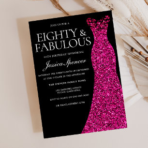 Convites Vestido Rosa Oitavo e Fabuloso 80 de Aniversário N
