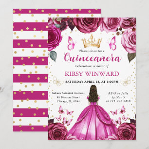 Convites Vestido Rosa Quente Brunette Hair Princess Quincea