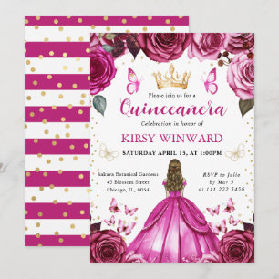 Convites Vestido Rosa Quente Cabelo Loiro Princesa Quincean