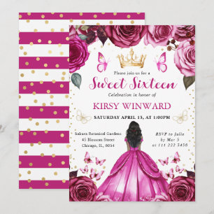 Convites Vestido Rosa Quente Princesa de Pele Morena Sweet 