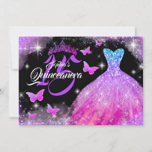 Convites Vestido Rosa Roxo Azul Borboleta Quinceanera