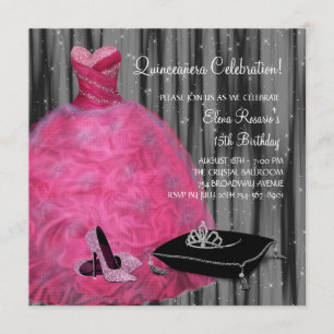Convites Vestido Rosa Salto Alto Sapatos Rosa Quinceanera