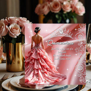 Convites Vestido Rosa Tiara de Aniversário de Quinze Anos