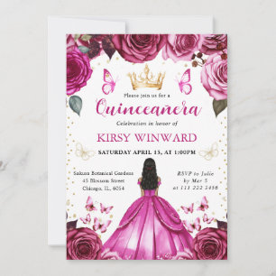 Convites Vestido Rosa Vibrante Princesa de Pele Morena Quin