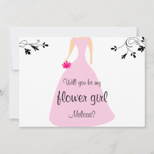 Convites Vestido Rosa Você Será Minha Dama de Flores? Nome 