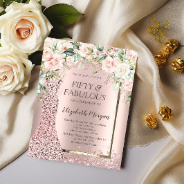 Convites Vestido Rosas Rosa Dourado Brilho Confete 50º