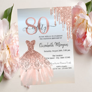 Convites Vestido Rose Gold Drips Aniversário de 80 anos Pra