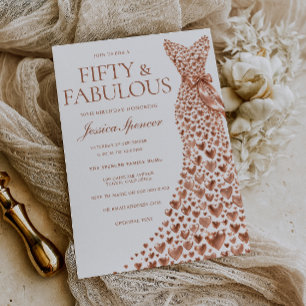 Convites Vestido Rose Gold Fifty & Fabulous 50º Aniversário