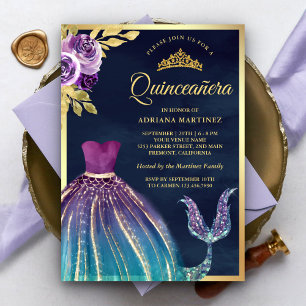 Convites Vestido Roxo Azul Turquesa Cauda de Sereia Azul Ma