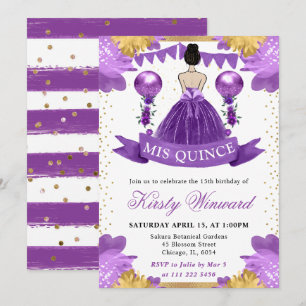 Convites Vestido Roxo Cabelo Castanho Princesa Quinceanera