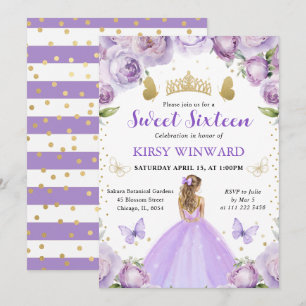 Convites Vestido Roxo Cabelo Loiro Princesa Sweet 16