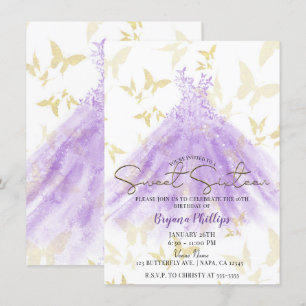 Convites Vestido Roxo Dança da Borboleta Festa Doce 16 Anos