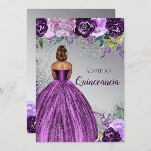 Convites Vestido Roxo De Prata Quinceañera Quince