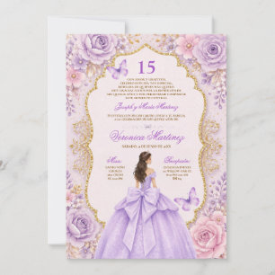 Convites Vestido Roxo de Quinceañera 15 Anos Princesa Tiara