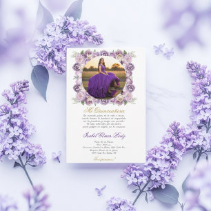Convites Vestido roxo de Quinceanera com imagem em espanhol