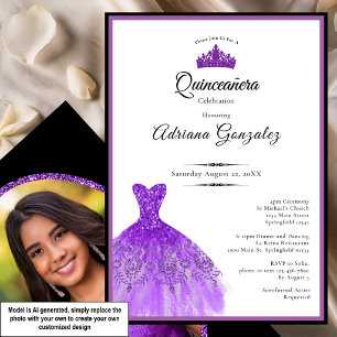 Convites Vestido Roxo Elegante 15º Aniversário Quinceanera
