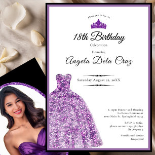 Convites Vestido roxo elegante debut de 18 anos