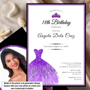 Convites Vestido roxo elegante debut de 18 anos